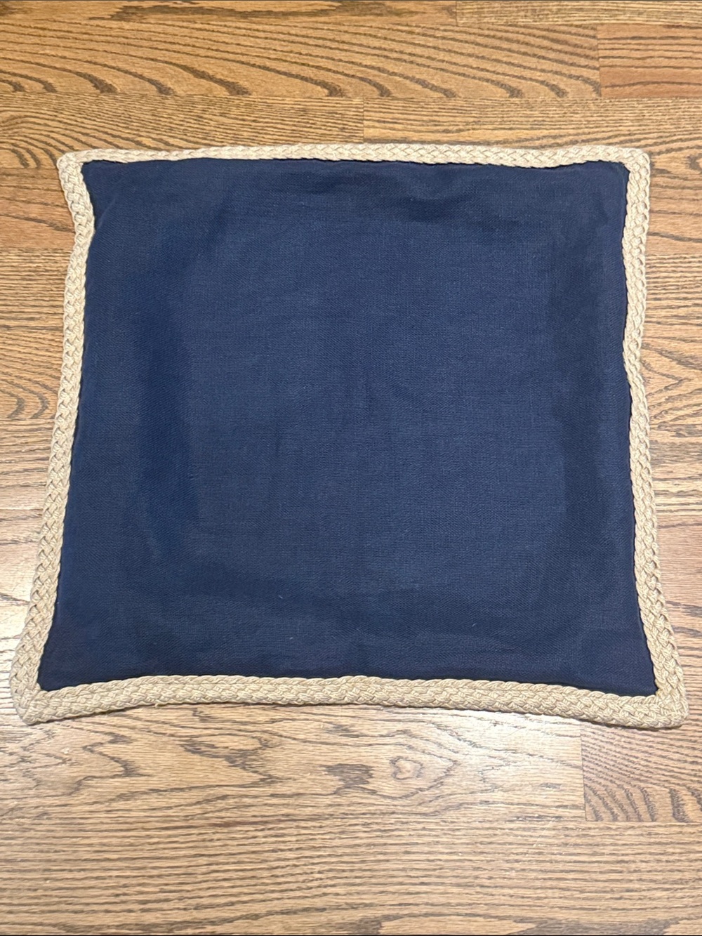Pottery Barn Navy Square Pillow with Braided Gold Edge
